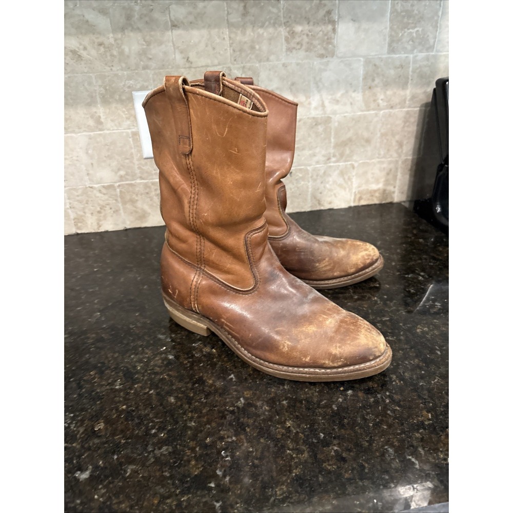 Vintage Red Wing Pecos Boots Brown Leather Pull On USA Work Western 9.5 EE